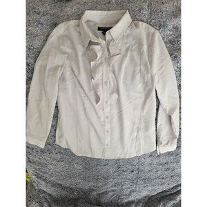 Banana Republic Drapey Ruffled Sheer Long Sleeve Top, Women's XS P (Light Grey)